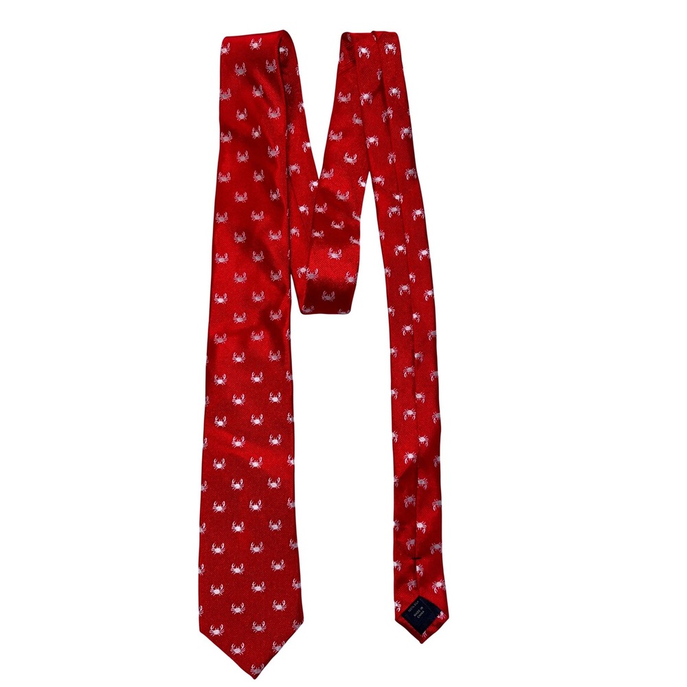 Jos A Bank Mens Red 100% Silk Crab Embroidered Nautical Necktie Classic Tie